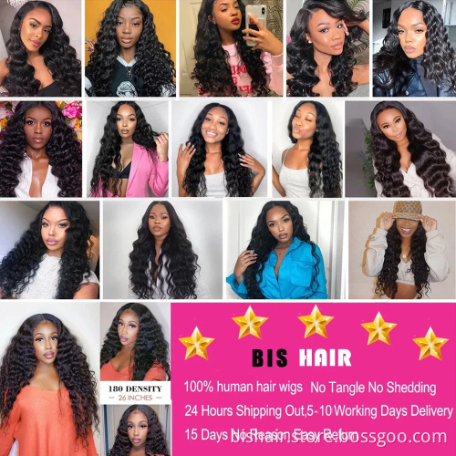 BIS Hair Free Shipping Human Hair Wigs 100% remy Indian Human Hair Closure Wig Loose wave 4X4 Lace Front Wig